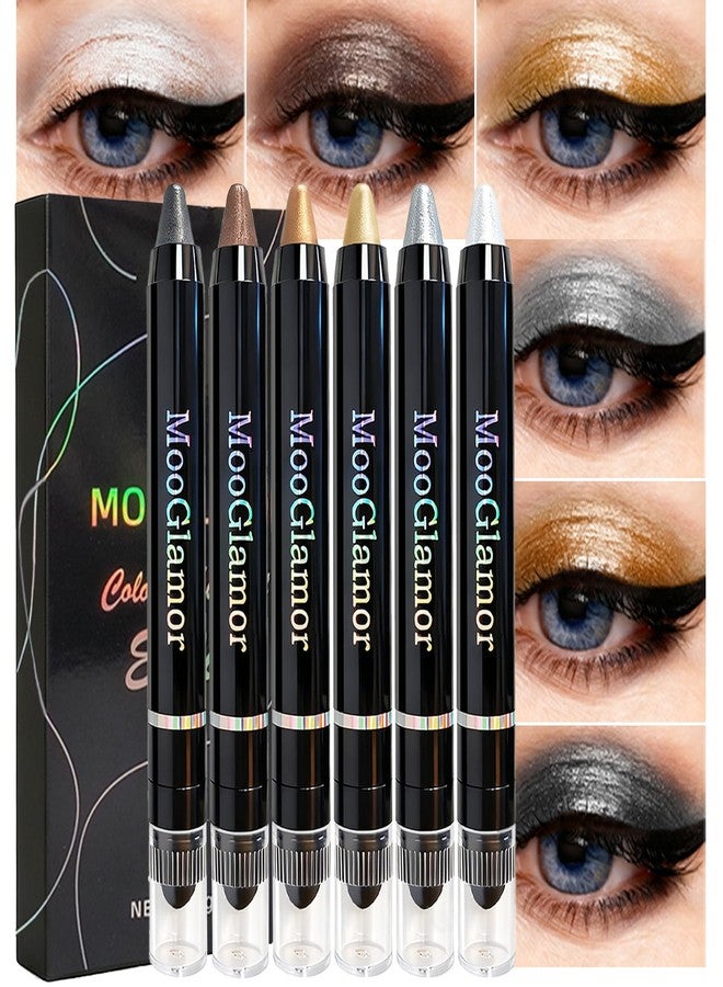 MooGlamor 6 Pcs Eyeshadow Stick Shimmer Eye Shadow Set with Retractable and Blendable Eye Shadow Stick for Long-Lasting Colorful Eye Makeup - Image 1